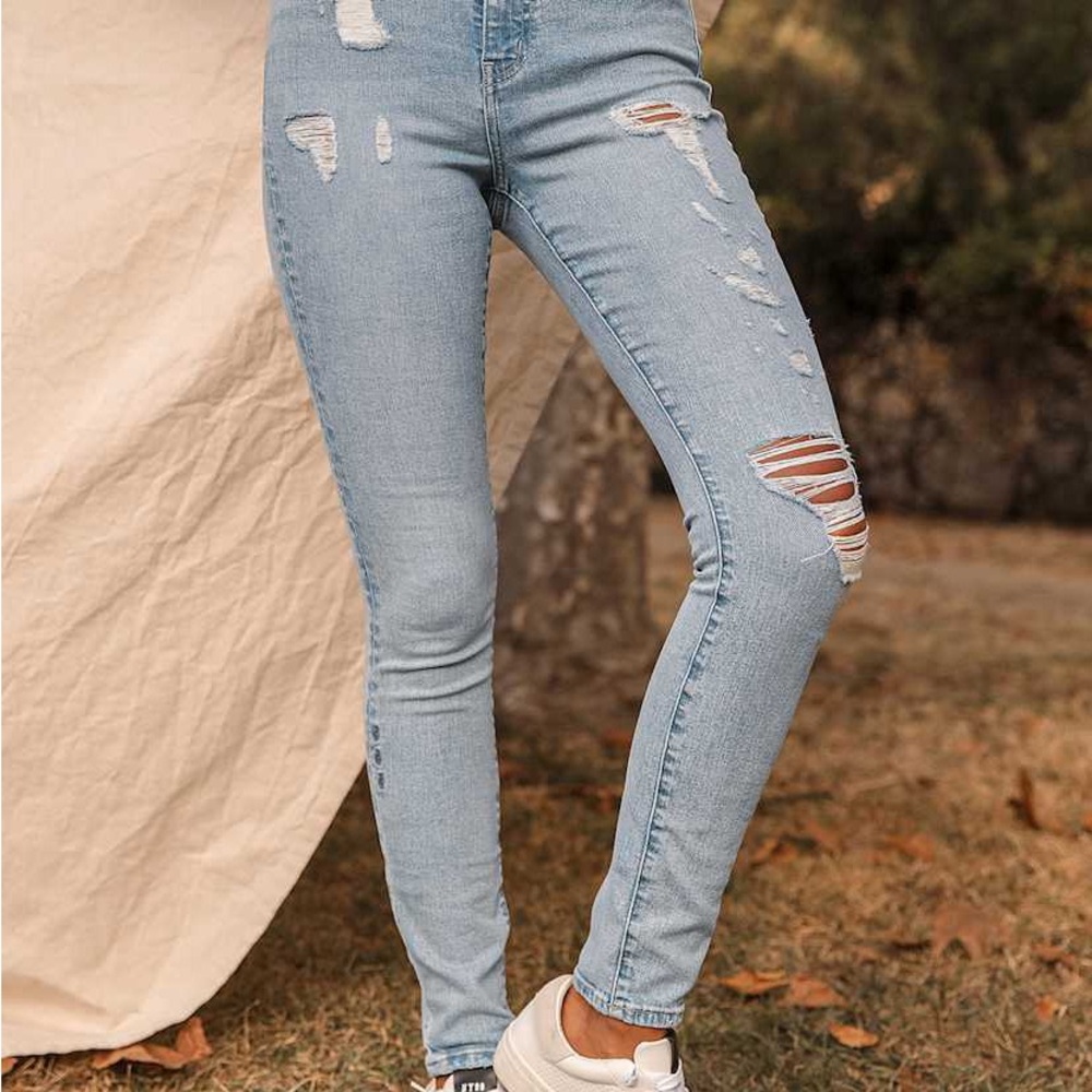 Etica Giselle Light Wash Distressed High Rise Skinny Jeans